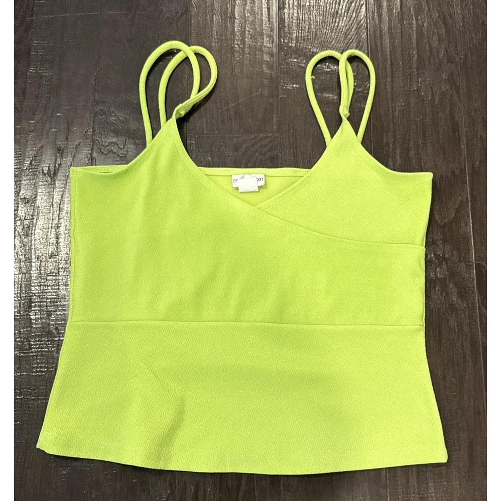 Y2K VTG Caren Sport Womens XXL Babydoll Top Camisole Tank Lime Green Fairy Boho